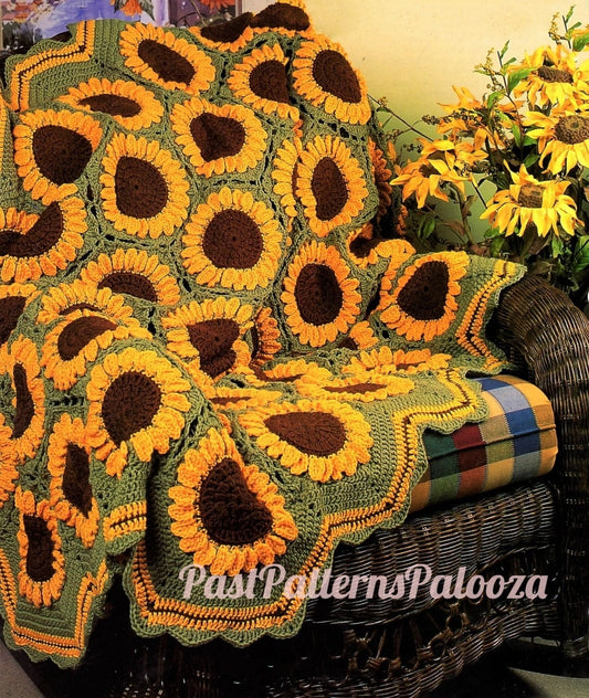 Vintage Crochet Sunflowers Afghan Pattern PDF Instant Digital Download Beautiful Sun Flower Garden Blanket 10 Ply