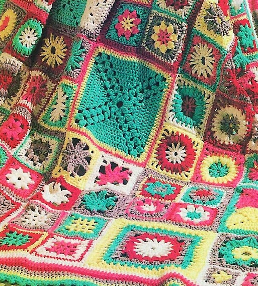 Vintage Crochet Pattern Granny Square Sampler Afghan Patchwork Garden PDF Instant Digital Download 11 Motifs Blanket 50x64 10 Ply