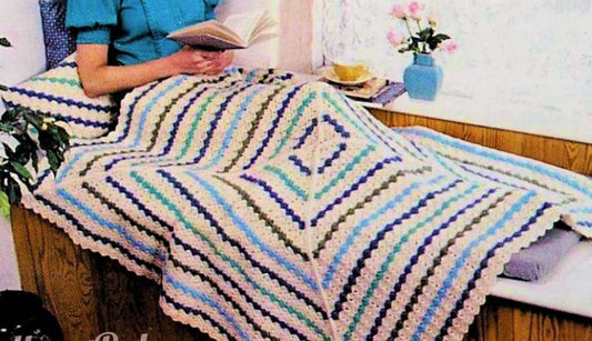 Vintage Crochet Pattern Striped Triangles Square Afghan Blanket and Pillow Set PDF Instant Digital Download 54" 10 Ply