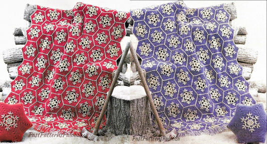Vintage Crochet Pattern Hexagon Snowflake Christmas Afghan & Pillow Set PDF Instant Digital Download Winter Granny Squares Blanket 10 Ply