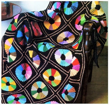 Vintage Crochet Pattern Rainbow Wheels Granny Square Afghan Dresden Plate Quilt Styled Blanket PDF Instant Digital Download  50x70 10 Ply