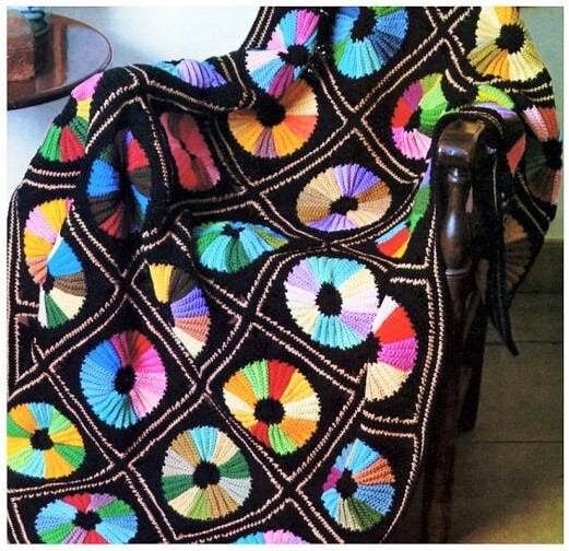 Vintage Crochet Pattern Rainbow Wheels Granny Square Afghan Dresden Plate Quilt Styled Blanket PDF Instant Digital Download  50x70 10 Ply
