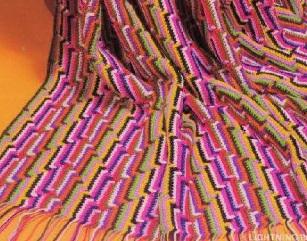 Vintage Crochet Pattern Lightning Bolt Zig Zag Afghan and Tote Bin PDF Instant Digital Download 70x97