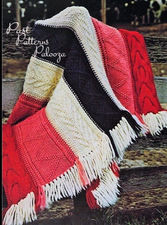 Vintage Knitting Pattern Classic Fisherman Knit Panel Afghan PDF Instant Digital Download Tree of Life Cabled Throw Blanket 10 Ply