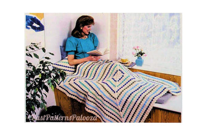Vintage Crochet Pattern Striped Triangles Square Afghan Blanket and Pillow Set PDF Instant Digital Download 54" 10 Ply