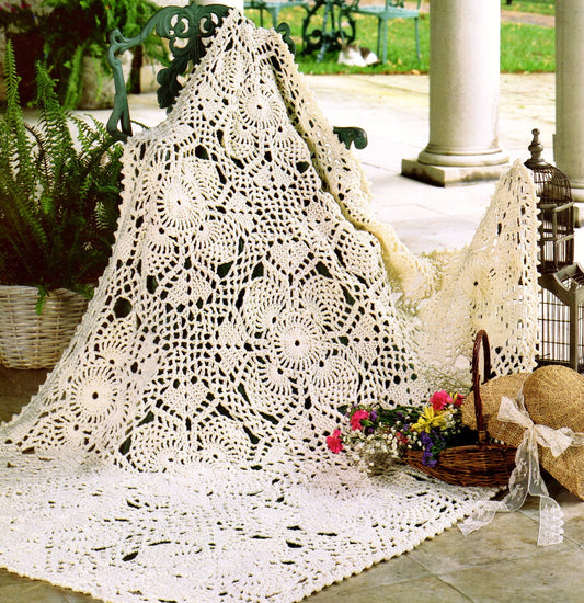 Vintage Crochet Pattern Lacy Pineapple Afghan PDF Instant Digital Download Pretty Throw Blanket 43x52 10 Ply