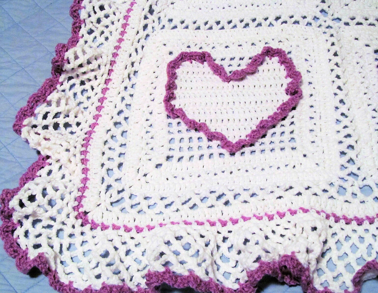 Vintage Crochet Pattern Puff Heart Squares Afghan PDF Instant Digital Download Chains & Ruffles Romantic Throw Blanket Variegated 10 Ply
