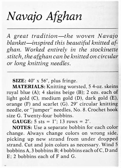 Vintage Knitting Pattern Navajo Afghan Blanket PDF Instant Digital Download Southwestern Aztec American Indian Indigenous Design 1970 10 Ply