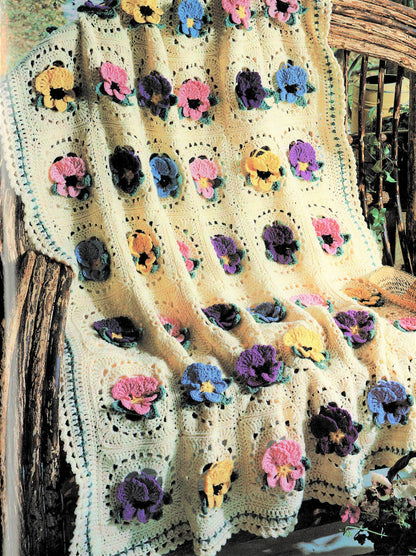 Vintage Crochet Pattern Pansy Patch Beautiful Pansies Flower Afghan PDF Instant Digital Download Retro Granny Square Pansies 48x69