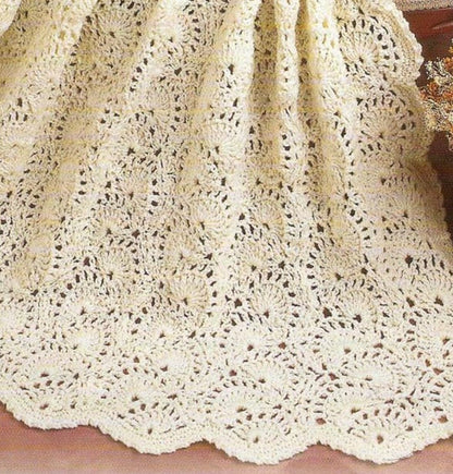 Vintage Crochet Pattern Swirling Wavy Shells Wave Afghan PDF Instant Digital Lacy Throw Blanket 49x53 10 Ply