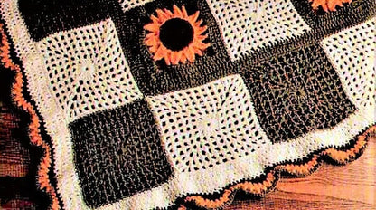 Crochet Sunflowers and Squares Motif Afghan Pattern PDF Instant Digital Download Vintage Sun Flowers Blanket 45x60 10 Ply