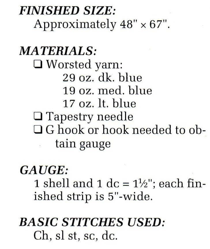 Vintage Crochet Mile a Minute Afghan Pattern Blue Mountain Slopes Stripes PDF Instant Digital Download  Blue Hues Design 48x67