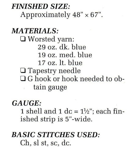 Vintage Crochet Mile a Minute Afghan Pattern Blue Mountain Slopes Stripes PDF Instant Digital Download  Blue Hues Design 48x67