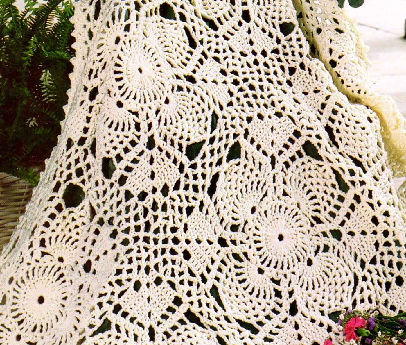 Vintage Crochet Pattern Lacy Pineapple Afghan PDF Instant Digital Download Pretty Throw Blanket 43x52 10 Ply