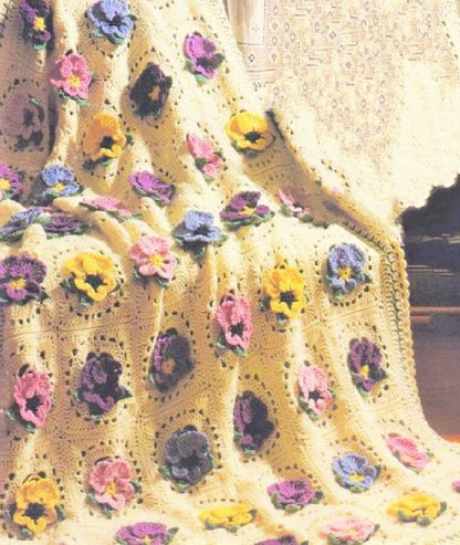 Vintage Crochet Pattern Pansy Patch Beautiful Pansies Flower Afghan PDF Instant Digital Download Retro Granny Square Pansies 48x69