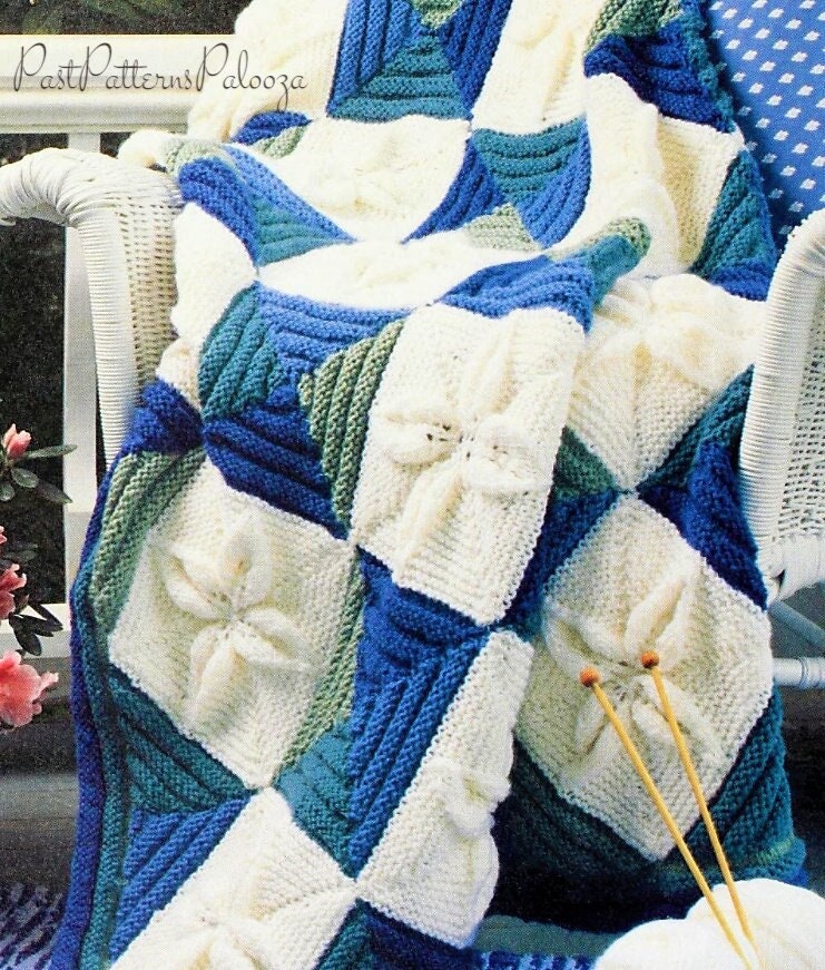 Vintage Knitting Pattern Raised Leaf Squares Motif Afghan PDF Instant Digital Download Pretty Cosy Throw Blanket 48x59 10 Ply