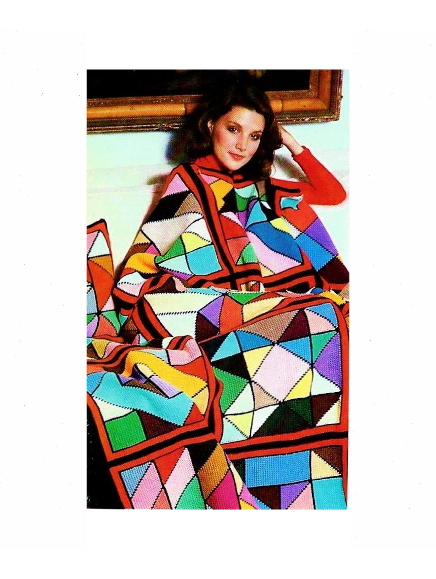 Vintage Crochet Pattern Stained Glass Window Afghan & Pillow Set  PDF Instant Digital Download Geometric Block Blanket Tunisian Stitch 5 Ply