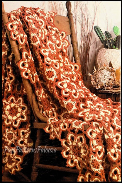 Vintage Crochet Pattern Lacy Flower Garden Afghan PDF Instant Digital Download Floral Motif Granny Square Variant 10 Ply