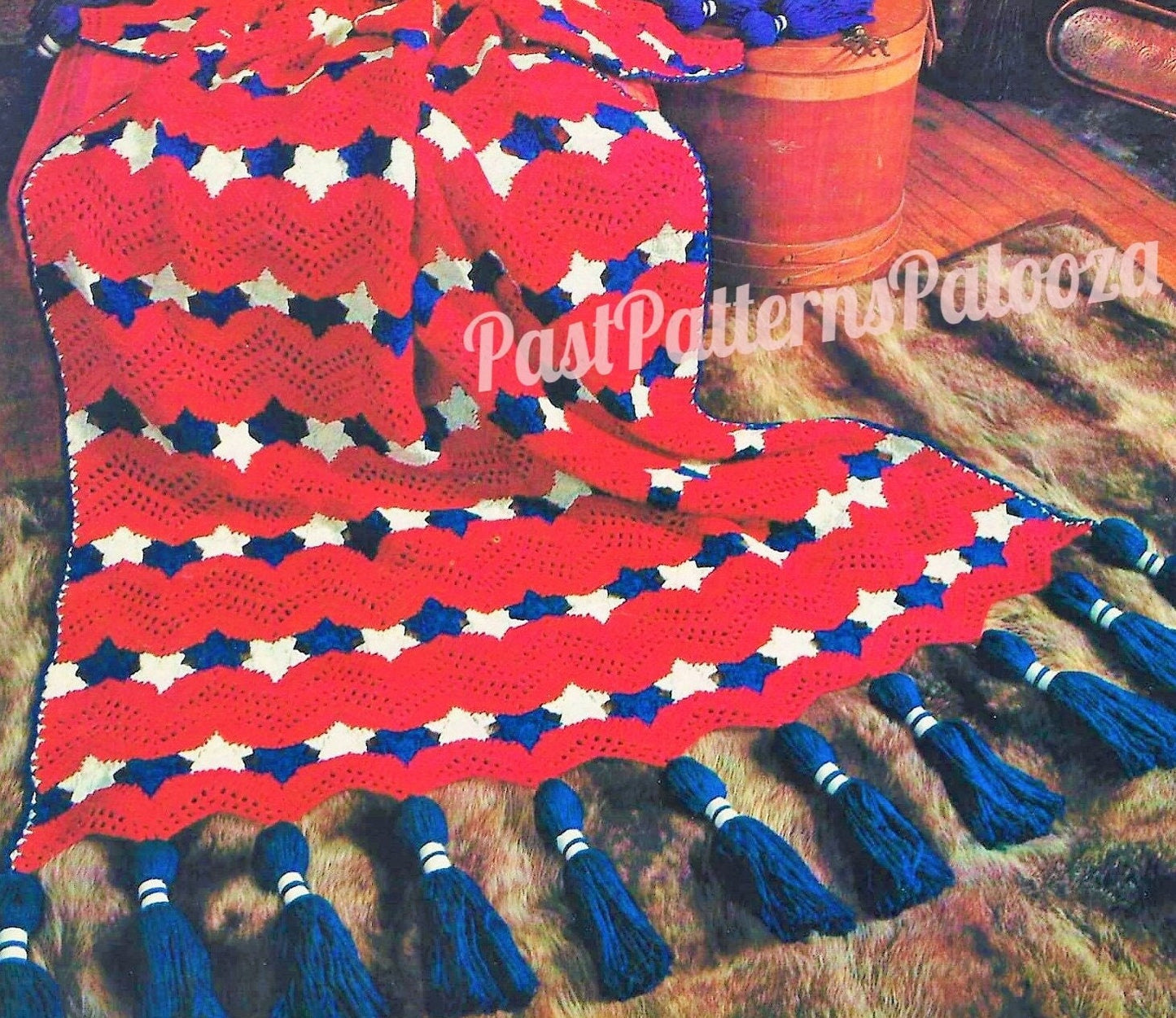 Vintage Crochet Pattern Patriotic Stars and Stripes Afghan PDF Instant Digital Download Red White Blue Americana 4th of July Throw Blanket