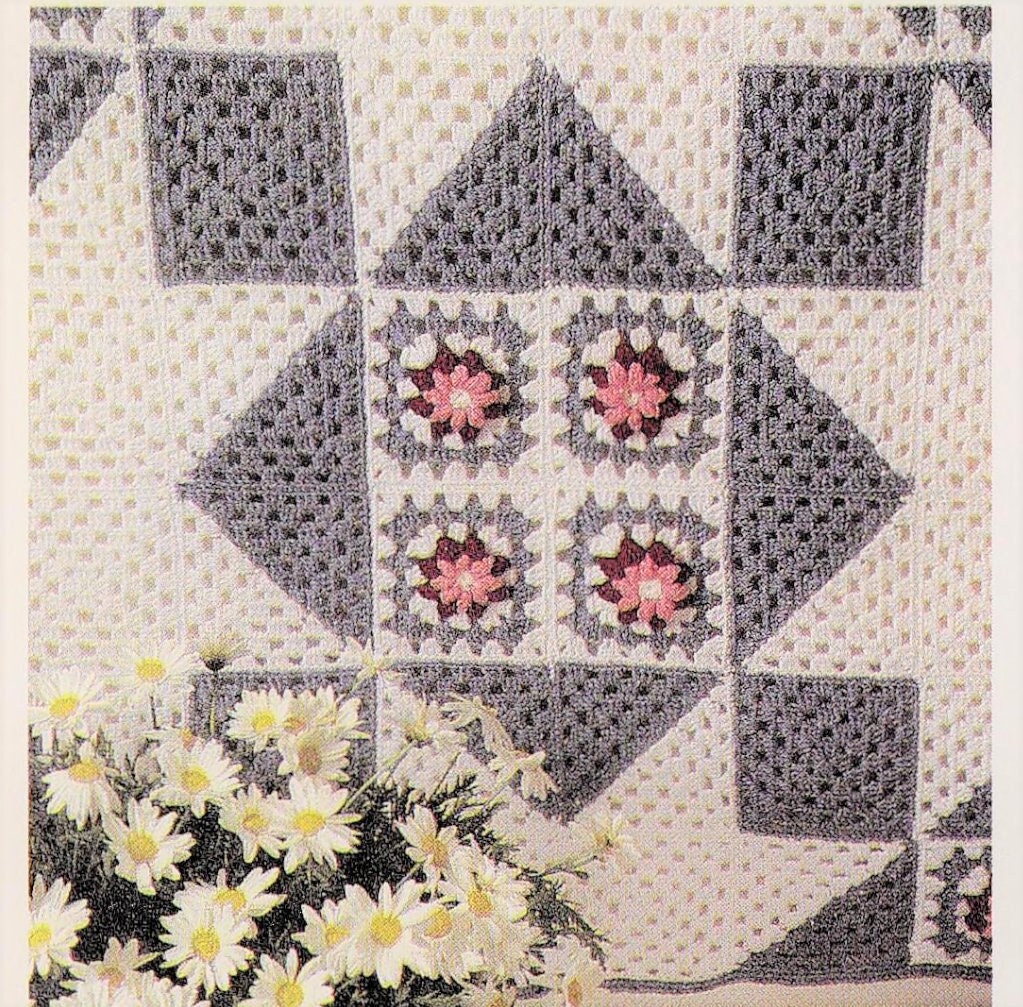 Vintage Crochet Pattern Texas Star Quilt and Rose Granny Square Afghan PDF Instant Digital Download Square Blanket 72x72" 10 Ply