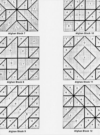 Vintage Crochet Pattern Stained Glass Window Afghan & Pillow Set  PDF Instant Digital Download Geometric Block Blanket Tunisian Stitch 5 Ply