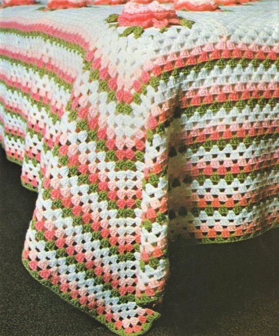 Vintage Crochet Pattern Classic Roses Bedspread Afghan PDF Instant Digital Download Flower Granny Square Throw Coverlet 8 Ply