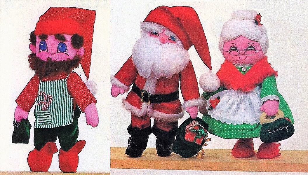 Vintage Sewing Pattern 14" Soft Fabric Christmas Santa Mrs Claus and Elf Dolls PDF Instant Digital Download Stuffed Holiday Toys