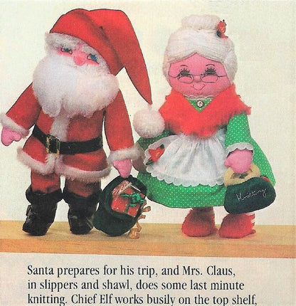 Vintage Sewing Pattern 14" Soft Fabric Christmas Santa Mrs Claus and Elf Dolls PDF Instant Digital Download Stuffed Holiday Toys