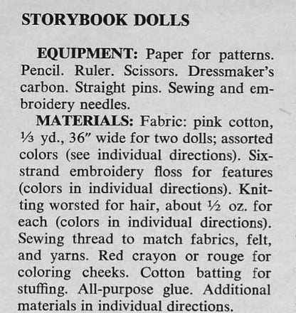 Vintage Sewing Pattern 11" Fabric Storybook Soft Toy Dolls PDF Instant Digital Download Fairy Tale Nursery Rhyme Dollys Retro 1970s