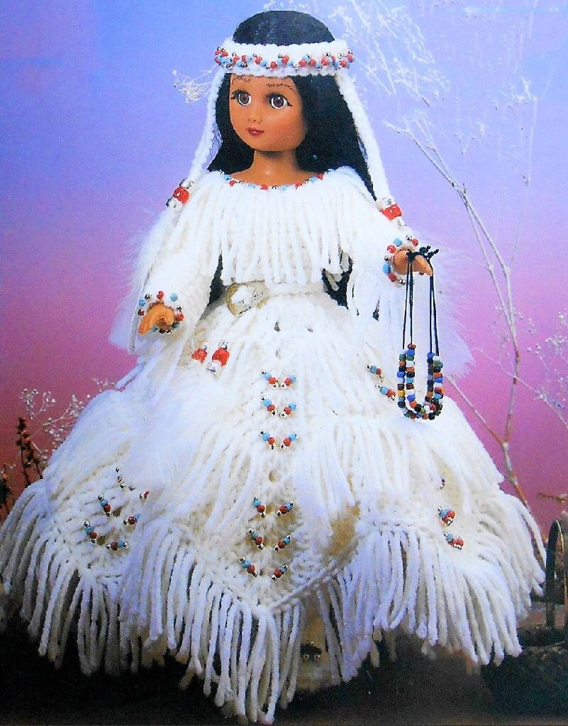 Vintage Crochet Pattern Indian Princess Bride Dress Outfit for 14" 15" Dolls PDF Instant Digital Download Beaded Wedding Gown 10 Ply