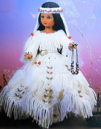 Vintage Crochet Pattern Indian Princess Bride Dress Outfit for 14" 15" Dolls PDF Instant Digital Download Beaded Wedding Gown 10 Ply