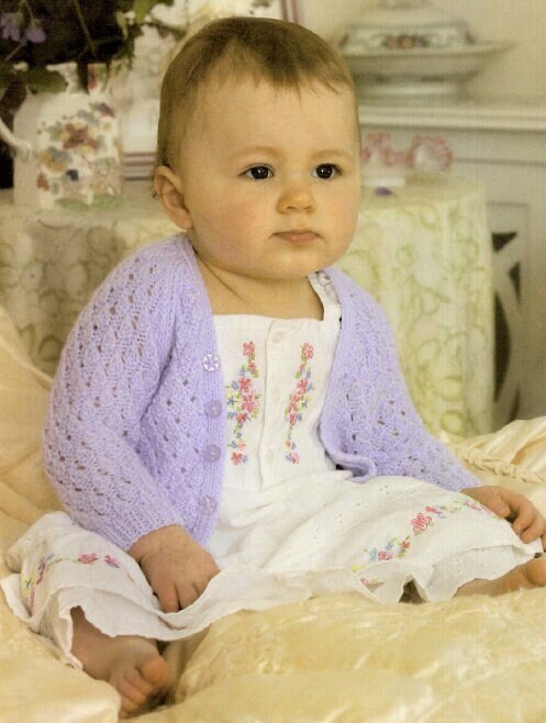 Vintage Knitting Pattern Baby Girl Lacy Raindrops Cardigan Sweater Jacket PDF Instant Digital Download Long Sleeve DK 8 Ply 6m to 2 years