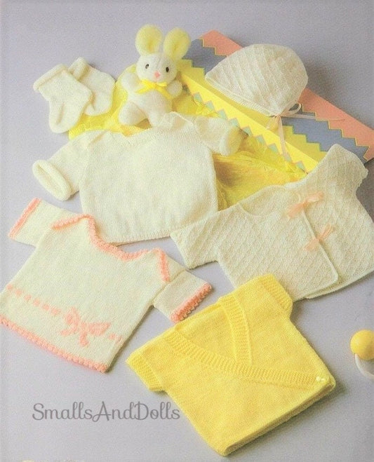 Vintage Knitting Pattern Knit Baby Girl Under Vests Bonnet Booties PDF Instant Digital Download Quick Easy Short Tops 0-9m 3 Ply