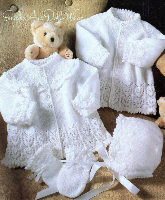 Vintage Knitting Pattern Pretty Baby Girl Matinee Jackets Bonnet Mittens Set PDF Instant Digital Download 0-18m 3 Ply