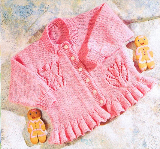 Vintage Knitting Pattern Baby Girl Peplum Frill Cardigan Sweater Flower and Butterfly PDF Instant Digital Download 0-7 yrs DK 8 Ply