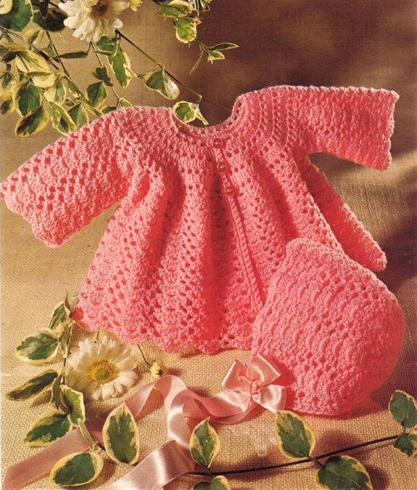 Vintage Crochet Pattern Baby Girl Treble Stitch Matinee Coat Bonnet Set PDF Instant Digital Download 19-20" Chest 4 Ply