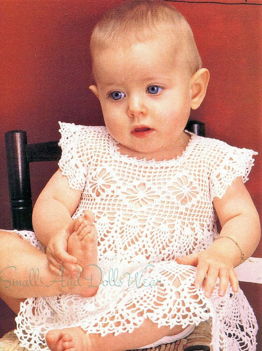 Vintage Thread Crochet Pattern Baby Girl Lace Pineapple Diamonds Filet Dress PDF Instant Digital Download 6 Months