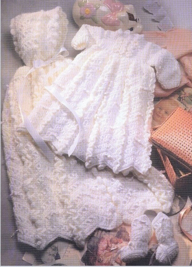 PDF Vintage Crochet Pattern Baby Girl Heirloom Christening Dress Gown Carry Cape and Booties Set Instant Digital Download Baptism 3 sizes