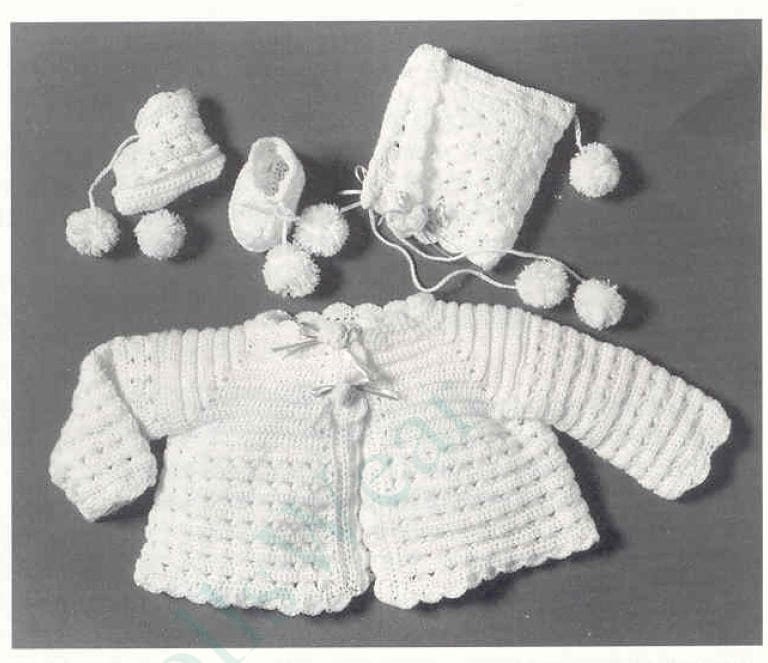 Vintage Crochet Pattern Baby Girls Little Cherub Ribbons Roses Layette PDF Instant Digital Download Sweater Bonnet Booties Afghan 3-6m 4 Ply