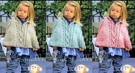 Vintage Knitting Pattern Baby Girl Toddler Cable Poncho Hooded Cape PDF Instant Digital Download 6m-2 years Garter Stitch 12 Ply