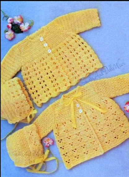 Vintage Crochet Pattern Baby Girl Lace Shell Stitch Cardigan Matinee Coats Bonnets PDF Instant Digital Download 0-18 m DK 8 Ply