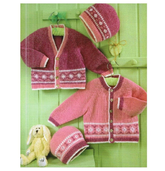 Vintage Knitting Pattern Knit Baby Girl Fair Isle Cardigan Sweaters Bonnet Set PDF Instant Digital Download 0-7 years 4 Ply Icelandic Nordic