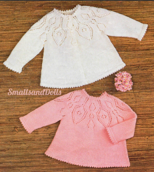 Vintage Knitting Pattern Baby Girl Matinee Coat Jacket and Angel Top Dress Openwork Yoke PDF Instant Digital Download 12m 1 yr 4 Ply