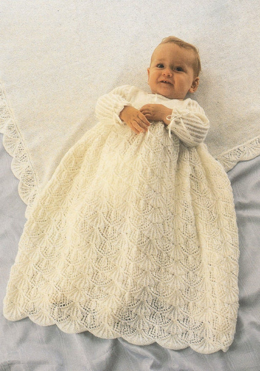 Vintage Knitting Pattern Baby Girl Long Heirloom Christening Gown Dress and Shawl Set PDF Instant Digital Download Baptism 0-6m 3 Ply