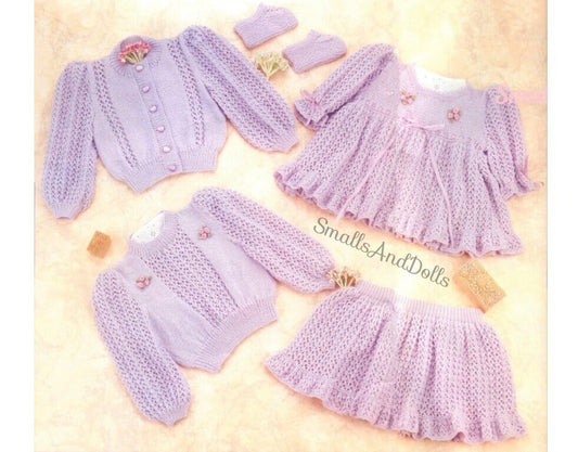 Vintage Knitting Pattern Pretty Baby Girl Old Fashioned 5 Piece Set PDF Instant Digital Download Dress Skirt Sweater Shoes 0-2 yrs 3 Ply