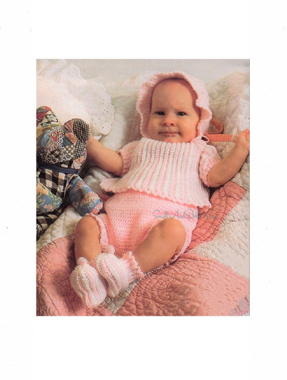 Vintage Crochet Pattern Baby Girl 5 Piece Sun Suit Set PDF Instant Digital Download Bonnet Top Panties Booties 0-6 months 5 Ply