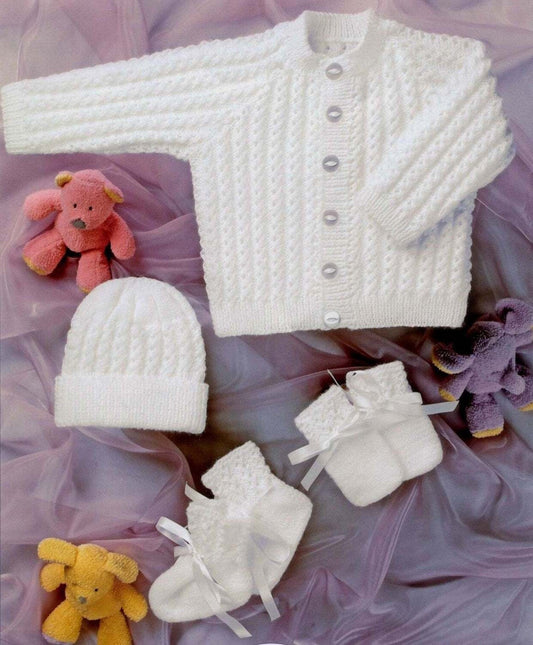 Vintage Knitting Pattern Baby Girl Boy Jacket Cardigan Hat Mittens Booties Set Easy Knit PDF Instant Digital Download Preemie - 2 yrs 4 Ply