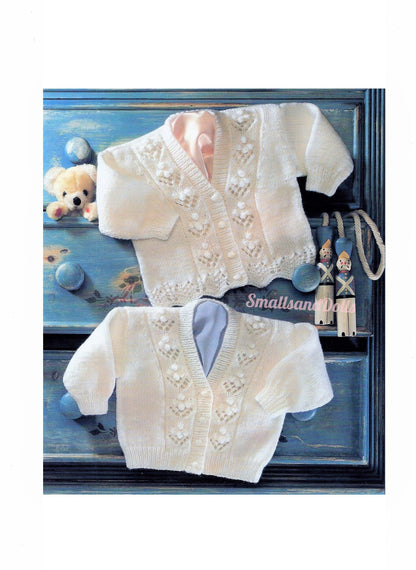 Vintage Knitting Pattern Baby Girl Lacy Panel Cardigan Sweaters Jumpers Pop Out Flowers PDF Instant Digital Download 0-4 yr DK