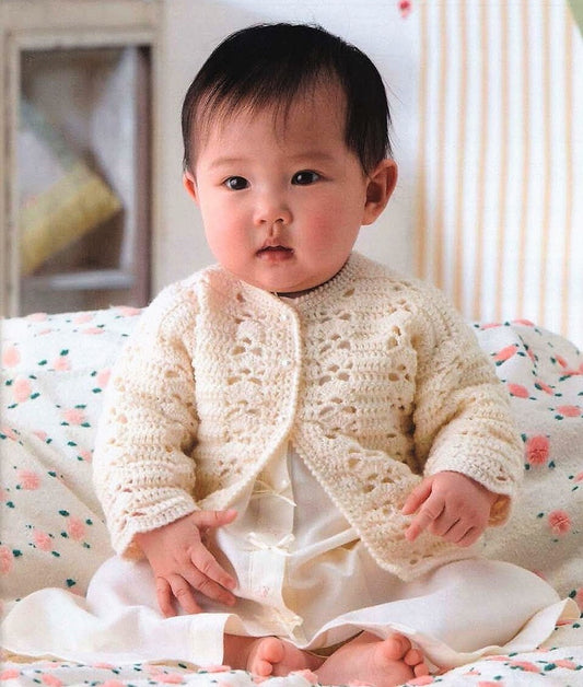 Vintage Crochet Pattern Baby Girl Pretty Eyelet Cardigan Sweater PDF Instant Digital Download Top Buttoned Birth to 12m 4 Ply