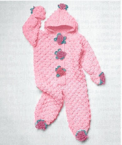 Vintage Crochet Pattern Baby Girl Puff Stitch Flower Bunting Suit Hooded Romper All In One PDF Instant Digital Download 3-9m 10 Ply